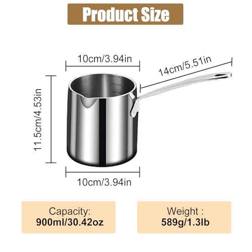Stainless Steel Butter Warmer Pot 900ml/30.4oz, with Scale Marks - size: 1 Quarts