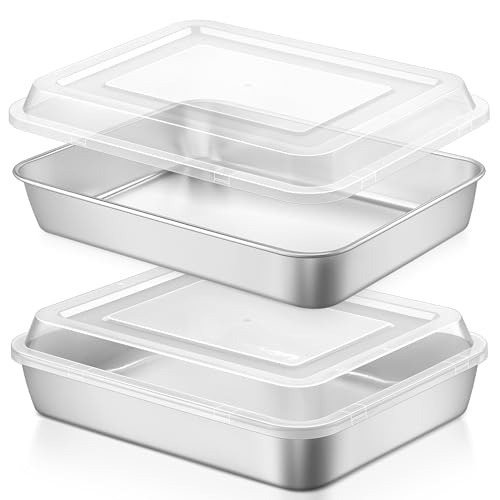 LIANYU Stainless Steel Baking Pan with Lid, 12⅓ x 9¾ Inch Rectangle Pan - size: 12.4 x 9.6 Inch