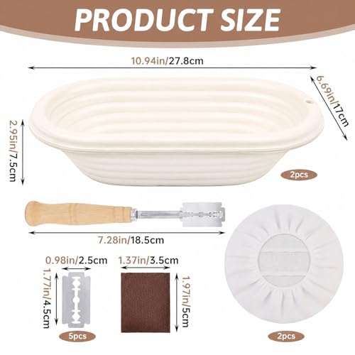 2‑Pack 10.9‑Inch Oval Molded Pulp Bread Proofing Basket Kit