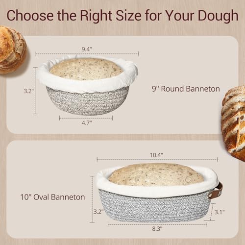 Proofing Basket Banneton Bread Basket Cotton Rope Sourdough Proofing Basket - color: A2-Khaki/Grey