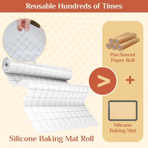 GTJ Silicone Baking Mat Roll, Reusable Baking Sheet Liners, 12 in x 6 ft - color: White + Black Line, size: 72"L x 12"W