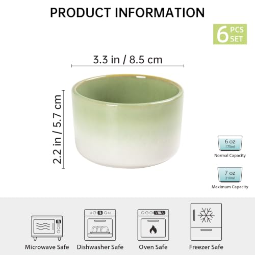 UNICASA 6 oz Ceramic Ramekins Set of 6, Light Green Ombre Gradient - color: Light Green, size: 6oz x 6pc