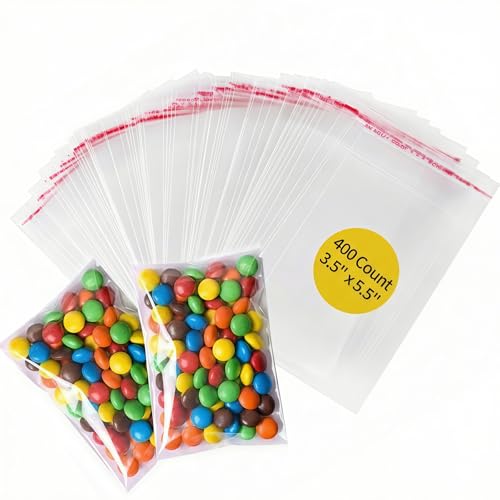 400 Pcs Cookie Bags 3.5x5.5 In Clear Cellophane Treat Bags, Self Sealing