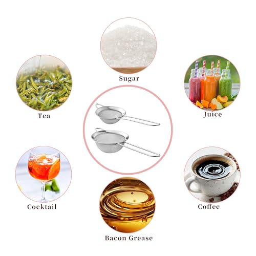 Fine Mesh Strainers, 2 Pack Mini Metal Sieve with Handle for Kitchen Filter