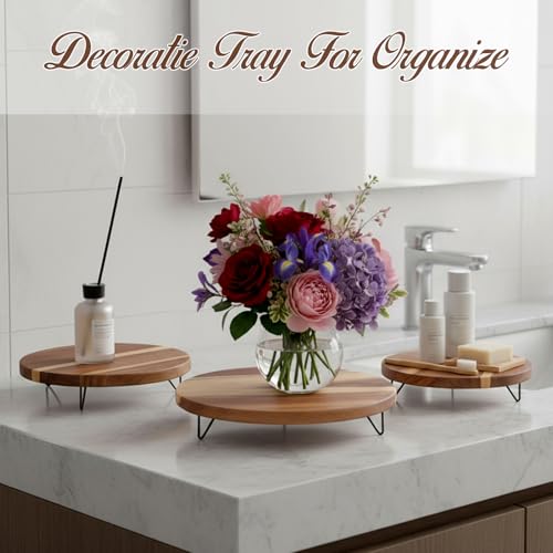 Havawish 3 Pcs Wood Cake Stand Display Decoration, Multi Size 8 10 12 Inch Farmhouse Rustic Wooden Dessert Table Display for Appetizers Bakery Snack Camping Tea Wedding Birthday Party Supplies