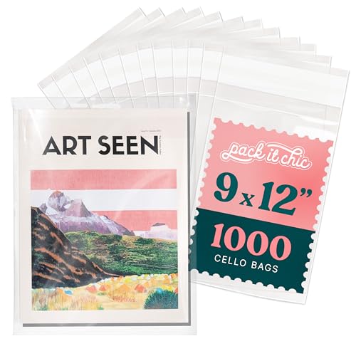 9” X 12” Self Sealing Cellophane Bags (1000 Pack) - Resealable Adhesive - size: 9” X 12”