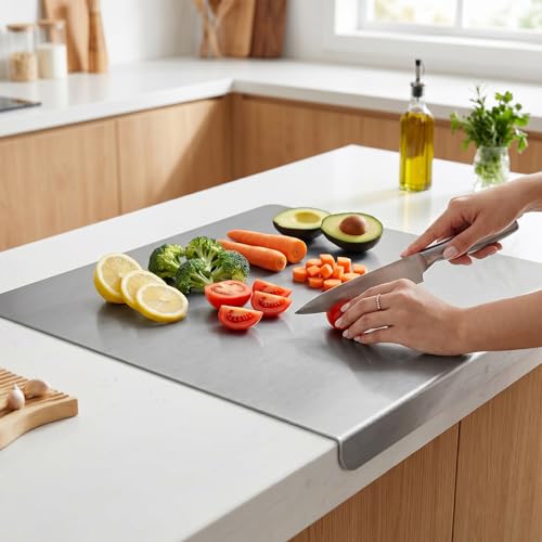 2026 NEW Stainless Steel Cutting Board With Lip, Non-Slip Dishwasher Safe, 304 Food Grade Stainless Steel Countertop Cutting Board for Kitchen Food Prep Meat Vegetables Baking (12"x16"(30 * 40cm)) - color: 12"x16"(30*40cm)