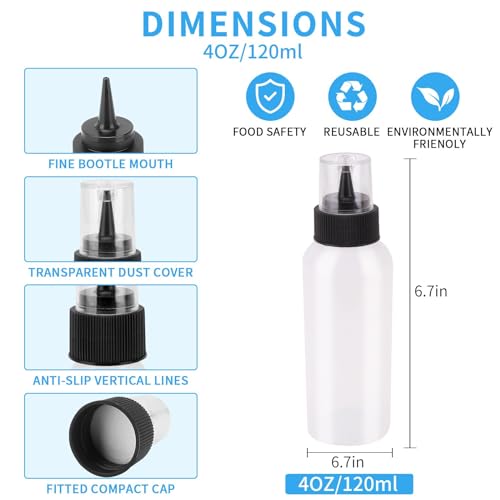 6 Pcs Writer Bottles, Small Squeeze Bottle, Condiment Squeeze Bottles, For Cakes Decorating, Food DIY, Ice Cream Decoration etc, 4 OZ