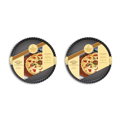Mrs. Anderson's Baking Quiche Pan, Removable Base, Non-Stick Carbon Steel, PFOA Free, 9.5-Inch, Set of 2 - size: 9.5-Inch, Round, Set/2
