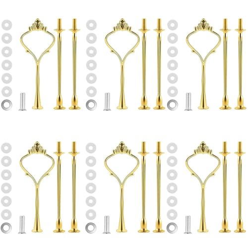 Bringsine 3 Tier Cake Stand Hardware Kit, Set of 6 Gold Tiered Tray Fittings for Wedding, Birthday Party & Dessert Display, DIY Cupcake Stand Handle for Serving Tray, Fruit Plate & Party Platte - color: Gold