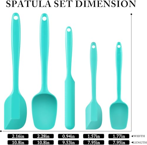 5-Pack Silicone Spatula Set – Heat-Resistant Baking, Cooking & Mixing Tools, Seamless Design, Non-Stick & Easy to Clean, Aqua Sky - color: Aqua Sky