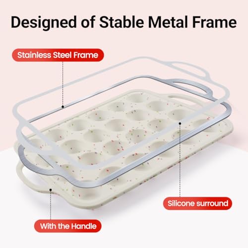 Silicone Mini Muffin Pan with Metal Reinforced Frame, Silicone Cupcake Pan - color: Creamy Confetti, size: 24-Cup Mini
