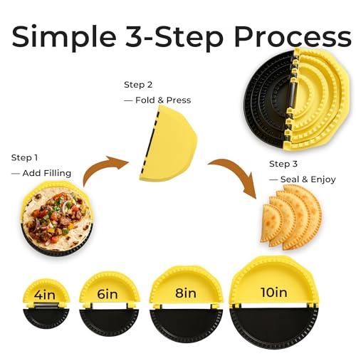4-in-1 Adjustable Tortilla Sealer (10/8/6/4 Inch), Multi-Size Quesadilla Press & Food Crimper, Shark-Tooth Edge Tortilla Crimper for Burritos, Dumplings, Sandwiches, Empanadas & Wraps