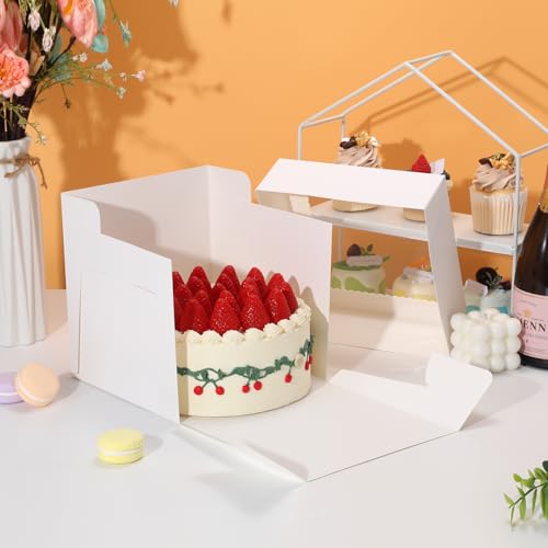 COTOPHER 15Pcs 8x8x8 Inches Cake Boxes, Square Bakery Boxes with Window - color: White, size: 8x8x8inch