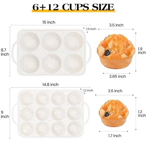 6+12 Cups Silicone Muffin Pan for Baking with Metal Frame - color: Cream, size: Regular+Jumbo