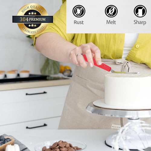 Cake Icing Spatula Set, 3-Piece 4 6 8 Inch Angled Frosting Spatulas with Red Non-Slip Handles, Stainless Steel Icing Spreaders and Palette Knives for Baking and Cake Decorating - size: Red icing spatula 6, 8, 10 inch