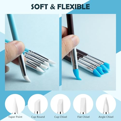 EUOCENK 14PCS Silicone Clay Sculpting Tool, Ball Stylus Clay Tools, Clay Shaper Brushes for Modeling, Dotting, Polymer Clay, Pottery Crafts, Nail Art, Rock, Blending, Drawing, Air Dry Clay, Ceramics - color: 14PCS