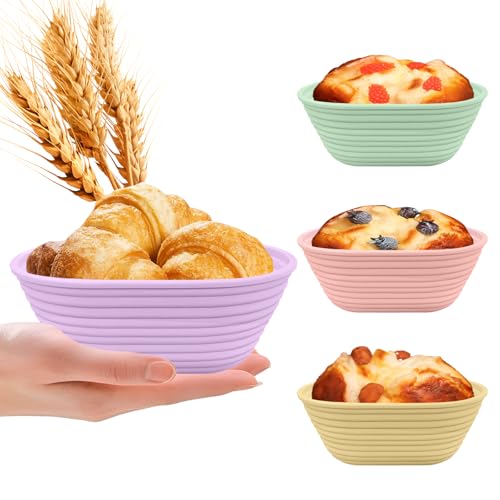 4Pcs Mini Silicone Banneton Bread Proofing Baskets, 6.5" Sourdough Banneton Proofing Baskets, Non-Stick Oval Dough Proofing Bowl Contain - size: 6.5" Oval