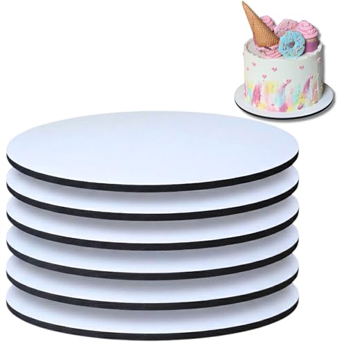 (6-Pack) 10" MDF Wood Laminated Cake Drums | 1/4 Inch Ultra-Slim Non-Bending Cake Board | Elegant White Top with Matte Black Studio Edges, Reusable & Grease-Proof Professional