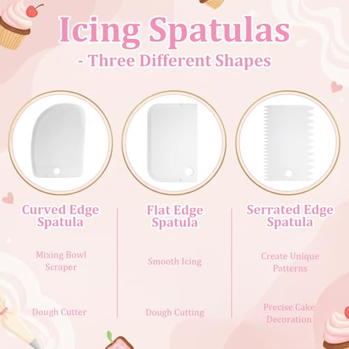 2 Pcs Offset Spatula for Cake Decorating and 3 Pcs Icing Smoother, 10” Stainless Steel Frosting Straight Angled Spatulas Cake Frosting Spatula for Cakes Decorating, Baking Beginners and Pros, White