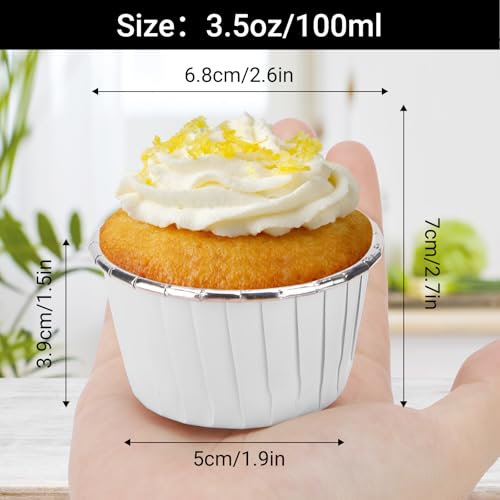 EUSOAR Silver Cupcake Liners, 50pcs 3.5oz Cupcake Holders Disposable Dessert Containers, Mini Cheesecakes Baking Cups Aluminum Foil Wrappers Muffin Ramekins for Birthday Wedding Bridal Party - color: White/Sliver, size: 50pcs