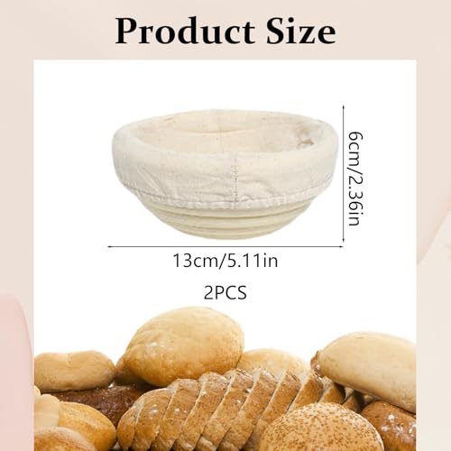 NICENEEDED 2 PCS Bread Proofing Baskets, 13 x 6 cm Banneton Baskets Round Proofing Bowls Making Baking Fermentation Tools, Handwoven Rattan Baskets with Liners for Home Sourdough Bread Baking Supplies