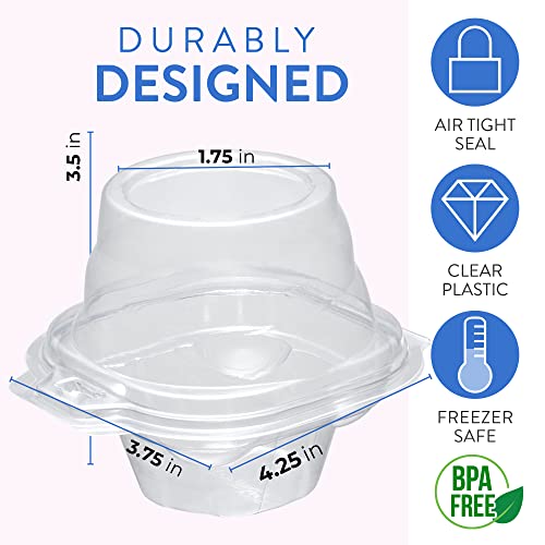 Individual Cupcake Containers (200 Pack) | Clear Plastic Disposable Cupcake Boxes/Holders | Single Cupcake Holder with Dome Lid Bulk | BPA-Free Plastic Cupcake Muffin Container Carrier Boxes to Go - size: 200