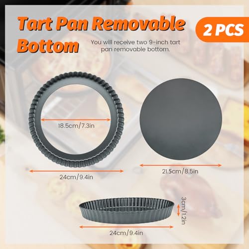 2 Pack Tart Pan 9 Inch with Removable Bottom, Non-Stick Carbon Steel Pie Pan, Quiche Baking Dish Mold for Cake Cookie, 9 Inch - color: 9 Inch
