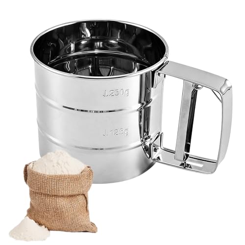 Flour Sifter,Flour Sifter for Baking, Stainless Steel Powdered Sugar Shaker Duster
