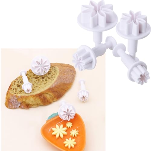 ZCZQC 4PCS Pastry Molds Small Daisy Shaped Piston Cutters Candy Cake Cupcake Decorating DIY Molds for Cutting Sugar Paste Fondant and Cookies