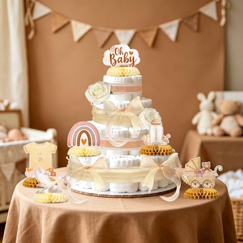 Boho Diaper Cake Kit for Baby Shower Honeycomb Table Centerpieces