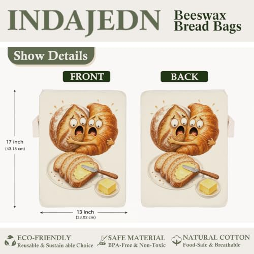Funny Baking Lover Gifts Beeswax Bread Bags 2 Pack XL 13x17in - color: Funny Bread - She Has a Knife