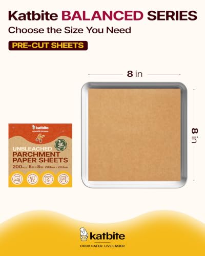Katbite 8x8 Inch Parchment Paper Sheets 200 PCS, Unbleached and Nonstick - size: 8x8 Inch 200 Pcs