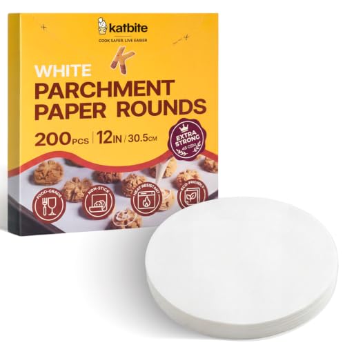 Katbite Parchment Paper Rounds, Non-Stick Heavy Duty, White, 12 Inch 200Pcs - color: White, size: 12inch