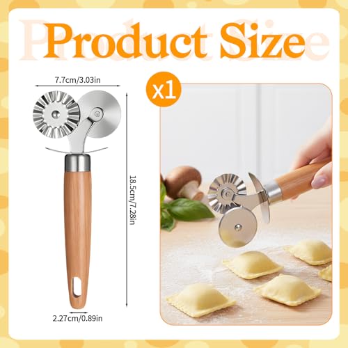 Dual Wheel Pastry Cutter, Ravioli and Pasta Wheel, Wood Handle