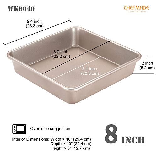 CHEFMADE 9-Inch Square Cake Pan, Non-Stick Deep Dish Bakeware for Oven Baking (Champagne Gold) - size: 9" Square