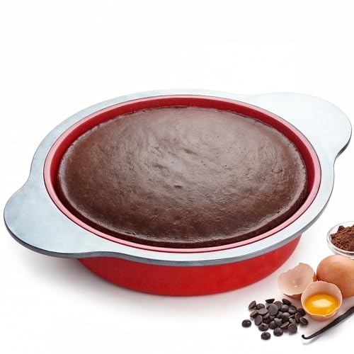 Boxiki Kitchen 9 Inch Non-Stick Silicone Round Cake Pan with Steel Frame Handles - Perfect for Baking Delicious Round Cakes - style: 9" Round Silicone Cake Pan
