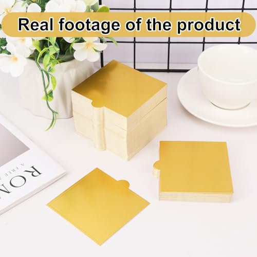 600 PCS 3.5x3.3 inch Mini Square Cake Boards,Premium Golden Mousse Cake Board, Versatile Cupcake Bases & Dessert Displays, Perfect for Parties and Special Occasions(Grease Proof) - size: 600 PCS 3.5x3.3 inch Mini Square Golden