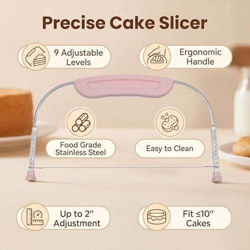 Stainless Steel Adjustable Cake Leveler, Double Wire Cake Cutter Slicer with 9 Positions, Stable Base for Even Cutting, Ideal for Layer Cakes, Baking and Decorating Tool