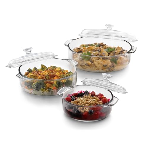 6 Piece Glass Casserole Set - color: Basic - 3pc Round Set