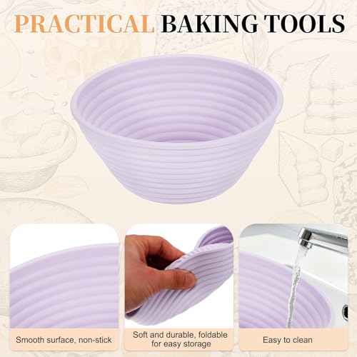 uxcell 2Pcs Silicone Bread Proofing Basket 4.9" Round Sourdough Lavender - color: Lavender, size: 12.5 cm / 4.9 Inch