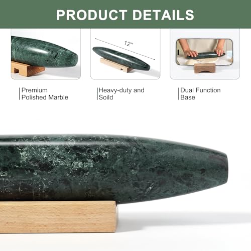 12inch Natural Marble Rolling Pin for Baking, Tapered French Dough Roller - color: 12"x1.97"-Green