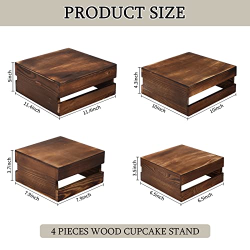 Sieral 4 Pcs Wood Cupcake Stand Dessert Risers for Party,Burnt Wood - color: Burnt Wood