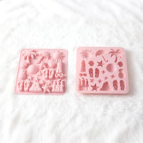 2Pcs Pink Silicone Molds for Candy Chocolate Beach Theme Ocean Starfish Shells Baking Ice Cube Mould for Tropical Party - color: Pink