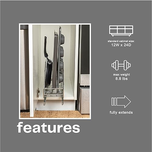 Household Essentials Glidez Multipurpose Chrome-Plated Steel Pull-Out/Slide-Out Storage Organizer for Cookware and Bakeware - Fits Standard Size Cabinet or Shelf, Chrome - size: 5" - Extended, style: Single Tier