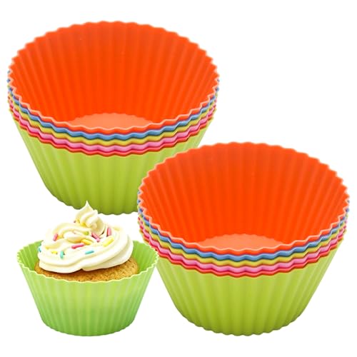 12 Pack Silicone Baking Cups, Reusable Muffin Liners Non-Stick Cupcake Molds, Small Baking Cups Truffle Cake Pan Set for Baking, Dishwasher Safe & Easy to Remove, Multicolo, Size 9 x 6 x 4.4cm - size: Pack of 12