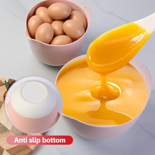 3 Small Mixing Bowls Set with Lids,Grips,Pour Spout and TPR Bottom, Plastic Nesting Bowl Use for Kitchen Cooking-Prep,Serving,Baking Bread Cake,Pancake,Non-slip,3Qt,2Qt,1.5Qt,Pink - color: Pink