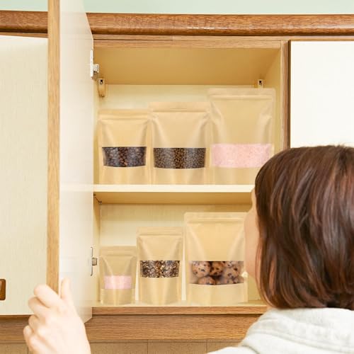 50 Pack Kraft Resealable Bags with Window for Storage (6 x 8.1 Inches) - size: 6 x 8.1 Inches