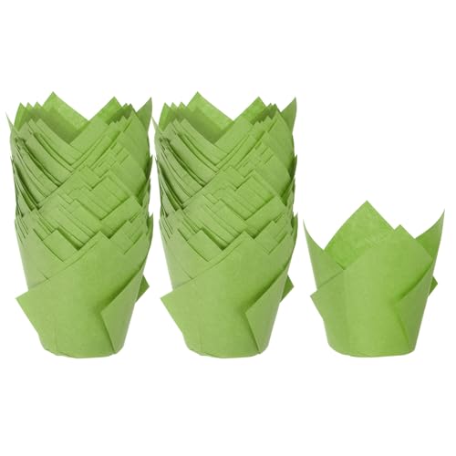 HARFINGTON 100Pcs Tulip Cupcake Liners Standard Paper Baking Cups Greaseproof Wrappers Disposable for Birthday Banquets Party, Green - color: Green