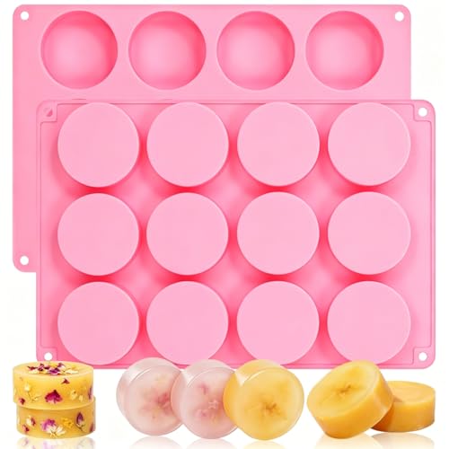 SJ Round Soap Mold Set, 2-Pack 12-Cavity Silicone Soap Molds - color: Pink / Medium Round